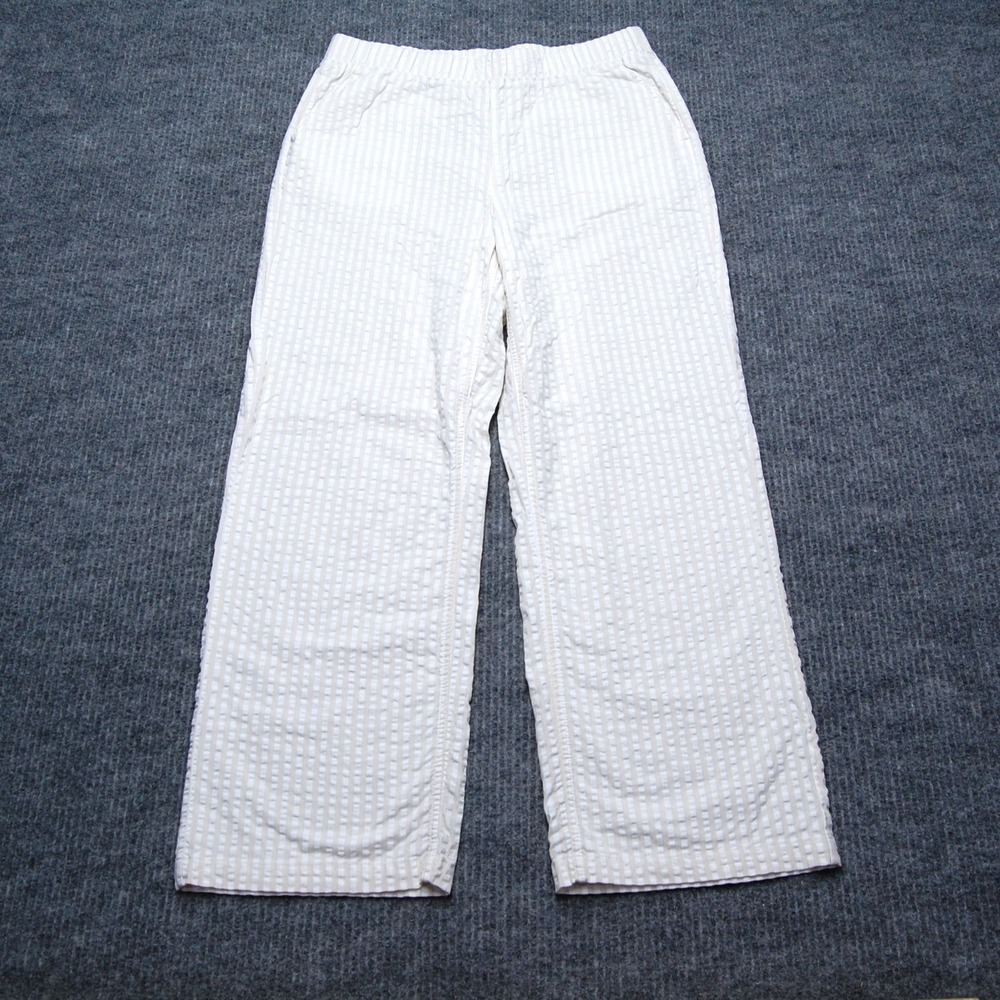 Denim & Co. Pants Womens M White Beige Stripe Straight Leg Pull On Stretch Chino
